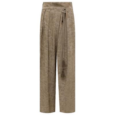 COCOBELLA[100%人丝]新中式提花炒色国风盘扣流苏休闲裤PA3022