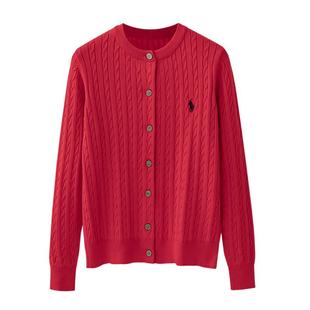 春秋新款麻花开衫女学院风针织外套韩版刺绣外搭毛衣坑条圆领上衣