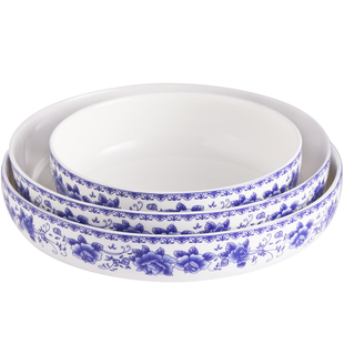 景德镇青花瓷汤盘创意陶瓷盘窝盘家用韩式菜碟凉菜盘水果盘双耳盘