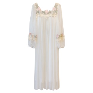 BIEN晨袍法式宫廷风睡裙女2026年春秋季新款网纱带胸垫公主家居服