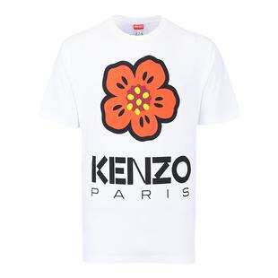 KENZO高田贤三男士2025新款夏季海棠花潮流印花全棉白色短袖T恤男