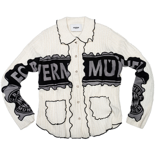 ENCOMPASS REMAKE 围巾拼接拜仁足球主题 春秋款 白色开衫毛衣 女