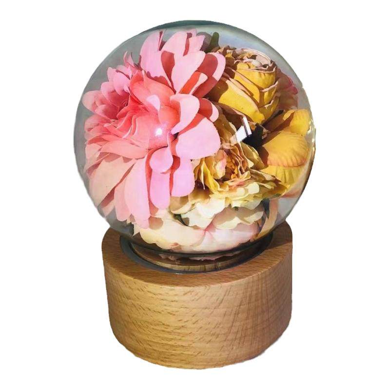 永生花diy展示摆件透明玻璃实木音乐盒干花微景观母亲节装饰礼物