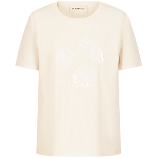 宝姿PORTSPURE女装时尚绣珠百搭印花创意短袖T恤 RT8N041TCD051