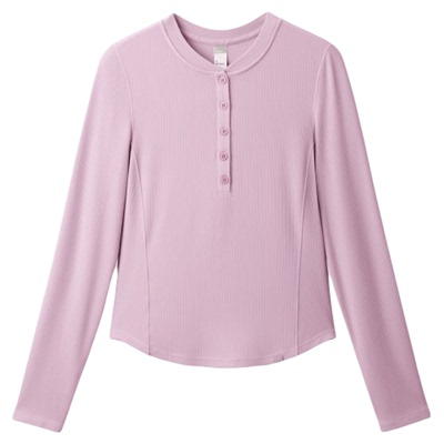 蕉下亨利衫女长袖T恤v领白色上衣