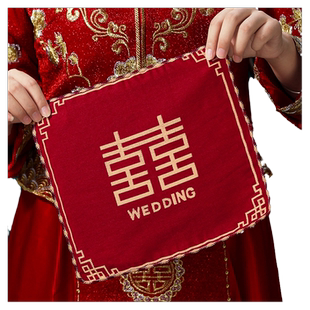 结婚红手帕中式刺绣喜字手绢手拿小方巾婚礼新娘女方陪嫁回礼换喜