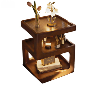 实木床头柜小型家用卧室替代品中古风床边置物架可移动设计感边几