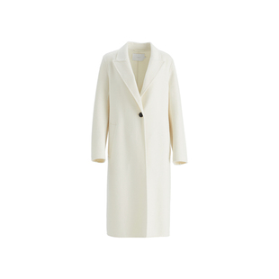 OBEG欧碧倩白色西装领羊绒大衣中长款简约羊毛双面呢外套10484069