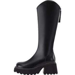 达芙妮v口长筒靴女厚底2025爆款冬加绒骑士瘦瘦靴白色高筒靴子女