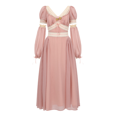 法式复古连衣裙可拆卸袖浪漫蕾丝