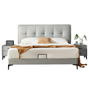 双虎现代简约实木床1.5米小户型双人软包主卧轻奢猫抓布艺床23659