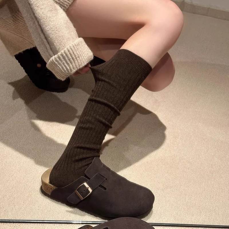 日系小腿靴袜春秋长筒美拉德堆堆袜JK纯色白色堆堆袜显瘦配骑士靴