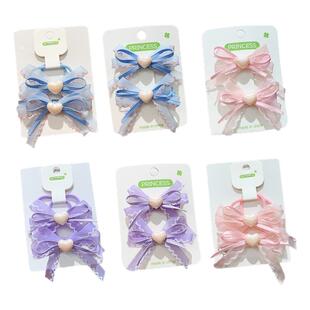 韩版简约甜美蝴蝶结发夹扎辫子头绳皮筋对夹碎发刘海夹发饰Lolita