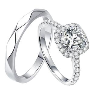 小方糖莫桑钻对戒情侣纯银戒指一对仿真求婚订婚结婚婚礼仪式钻戒