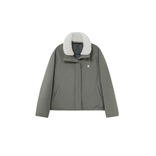 老章和小胖PONGKIKI巴斯克开心果拼接毛领羽绒外套女大码加厚夹克