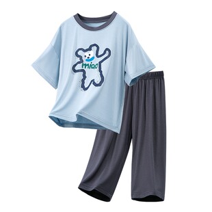 夏季儿童短袖七分裤套装男童睡衣莫代尔中大童男孩睡裤家居服
