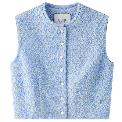 新款青春绿褶皱肌理马甲