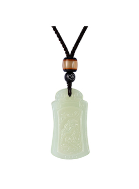 和田玉精雕双面龙凤牌吊坠情侣款