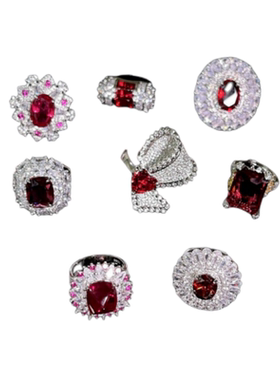 抹谷鸽血红矢车菊宝石戒指 卢比莱 镀18K金 石榴红锆石蝴蝶结戒指