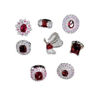 抹谷鸽血红矢车菊宝石戒指 卢比莱 镀18K金 石榴红锆石蝴蝶结戒指