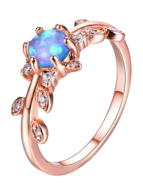 白金树叶欧泊六爪戒指新品热销