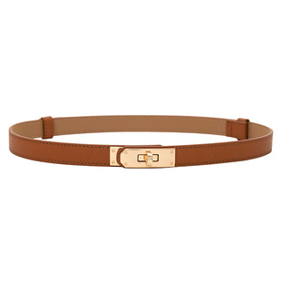 新款真皮细腰带女款棕色自由伸缩皮带牛皮高级感装饰裙子大衣配饰