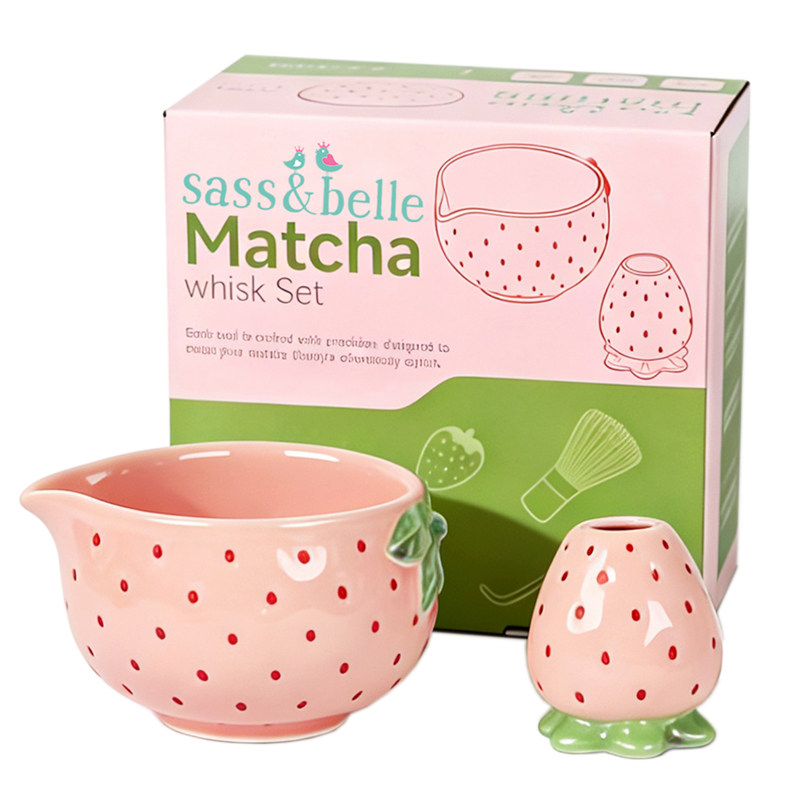 Sass&Belle英国手工陶瓷点茶碗高颜值草莓柠檬抹茶碗茶笠工具套装