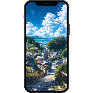 动漫风海滨石阶小镇超清壁纸iphone苹果安卓手机电脑ipad平板壁纸