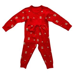 秋冬婴儿无骨高腰秋衣宝宝护肚裤纯棉儿童内衣男女童保暖红色套装