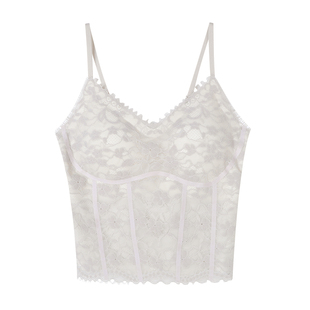 馨帮帮Bra 法式蕾丝带胸垫打底背心女可外穿春夏柔软修身小吊带