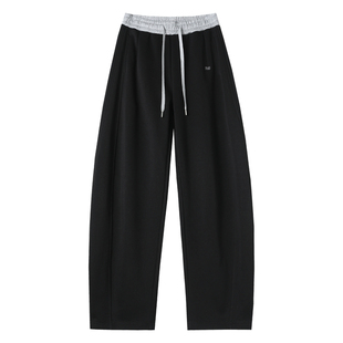 纯棉弯刀阔腿裤女撞色镰刀裤秋冬加绒加厚高腰美式运动休闲裤卫裤