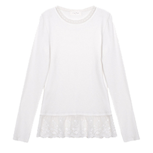 千朔蕾丝花边屁帘打底衫女遮屁股正肩内搭可外穿磨毛加绒拼接上衣