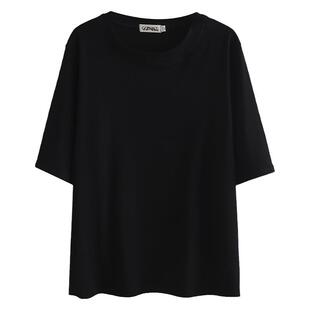 正肩女t恤大码200斤胖妹mm内搭显瘦遮肚子纯色基础款五分袖打底衫