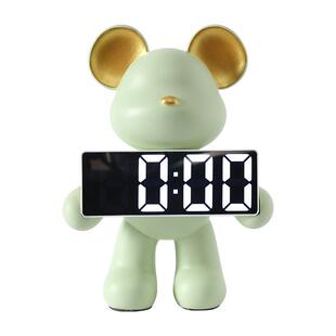 创意暴力熊卧室学生家用台式钟表摆放电子钟闹钟女孩可爱时钟摆件