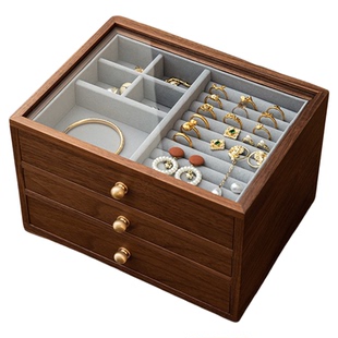 首饰盒收纳盒实木质高档精致大容量新婚礼物项链耳环戒指生日礼物