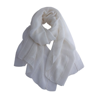 真丝羊毛优雅高档手工缝珠围巾女