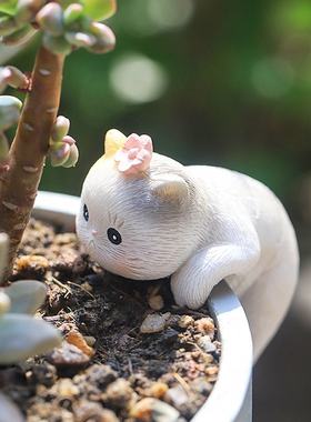 如果卡通猫咪鱼缸造景创意微缩摆件爬装饰品水族箱缸景观花盆配件