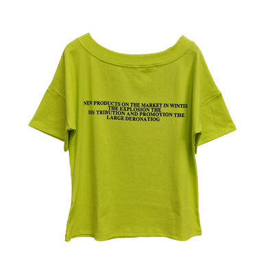 宽松一字领露肩斜肩纯棉短袖女