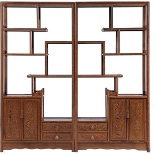 红木家具鸡翅木展示架中式古典全实木隔断古董架客厅多宝阁博古架