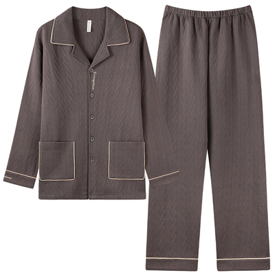 男士秋冬保暖加厚纯棉夹层睡衣