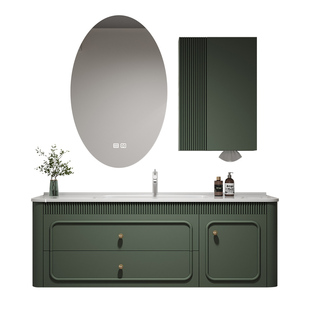 2025新款法式复古绿浴室柜陶瓷一体盆卫生间洗脸盆组合洗手台橡木