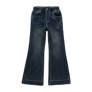 女童加绒微喇叭牛仔裤松紧腰修身显瘦长裤一体绒中学生秋冬装裤子