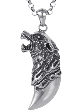 复古泰银关公狼牙银吊坠哨子男士