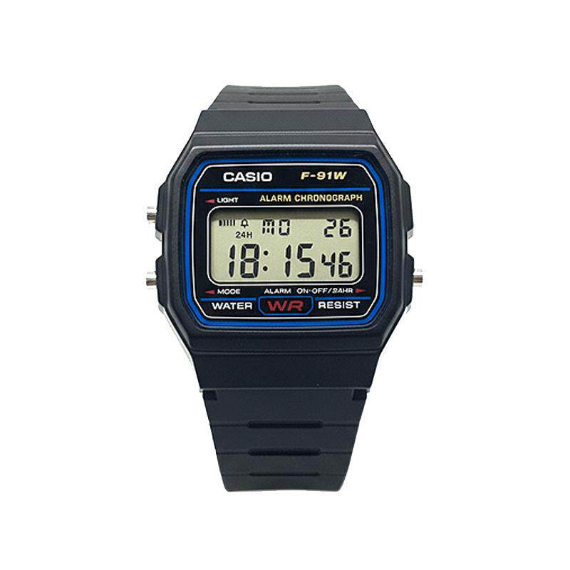 卡西欧(CASIO)学生电子复古男女方块表带日历闹钟防水夜光F-91WM