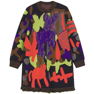 江南布衣童装撞色舒适中长款长袖毛衣连衣裙冬女童儿童jnbybyjnby