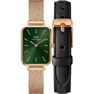 DW女士手表 QUADRO系列复古小绿表套装小方表送女友气质手表女款