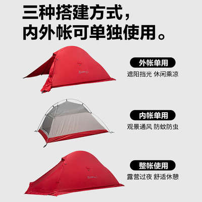 凯玛琢光超轻徒步帐篷专业户外防暴雨抗风过夜单双人野外露营装备