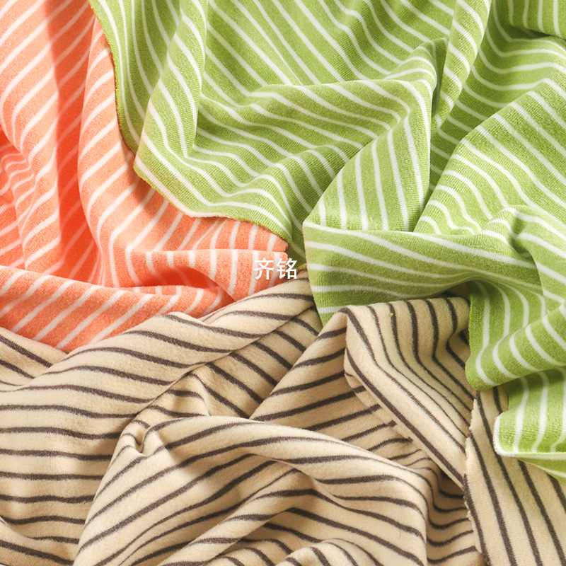 条纹德绒高弹布料德童装保暖罗纹发热布料面料打底条子衣绒秋冬