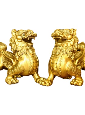 纯黄铜貔貅摆件一对家居工艺品