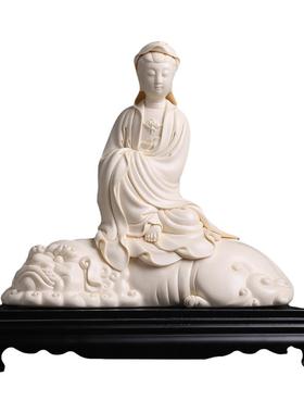 戴玉堂林建平陶瓷佛摆件《文殊菩萨猛犸牙黄》书房佛像供奉家用